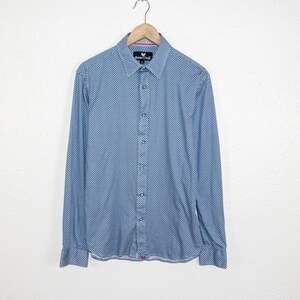 Butter Cloth Men's Medium Button up Shirt Blue geo print 100% Cotton
